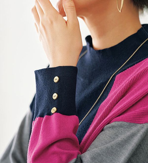 BELLUNA（ベルーナ）の「編地切替ブロッキングニットプルオーバー（ニット・セーター）」｜詳細画像