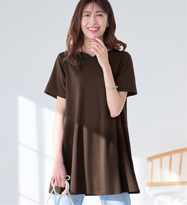 alotta（アロッタ）の「【接触冷感】さらっと快適！高見えフレアーロングチュニックＴシャツ（チュニック）」｜詳細画像