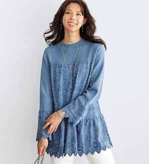 BELLUNA（ベルーナ）の「華やかレース切替ニットチュニック（チュニック）」｜詳細画像