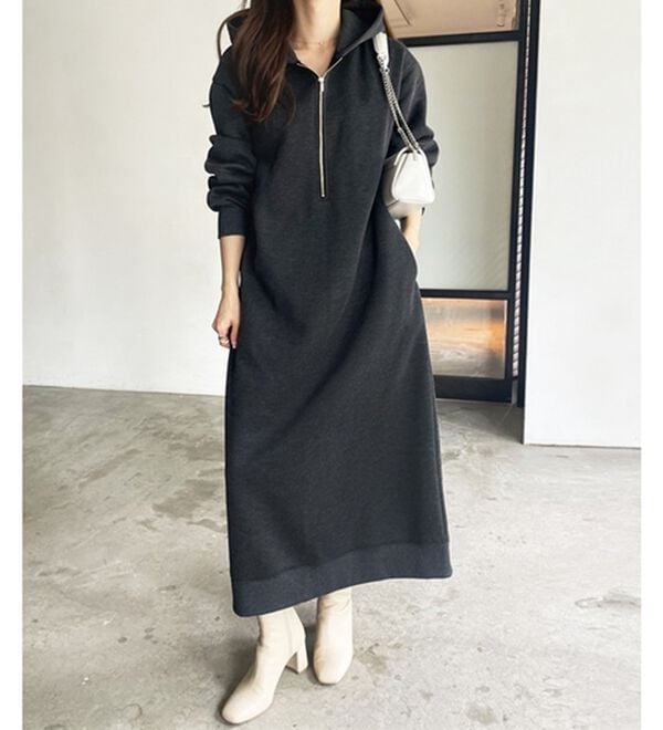 GeeRA（ジーラ）の「【あったか裏起毛】ハーフジップパーカーワンピース（カットソーワンピース）」｜詳細画像