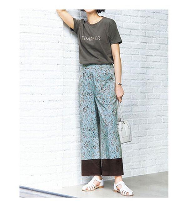 VINNO（ヴィノ）の「綿ローン裾配色プリントパンツ（ワイドパンツ・ガウチョ）」｜詳細画像