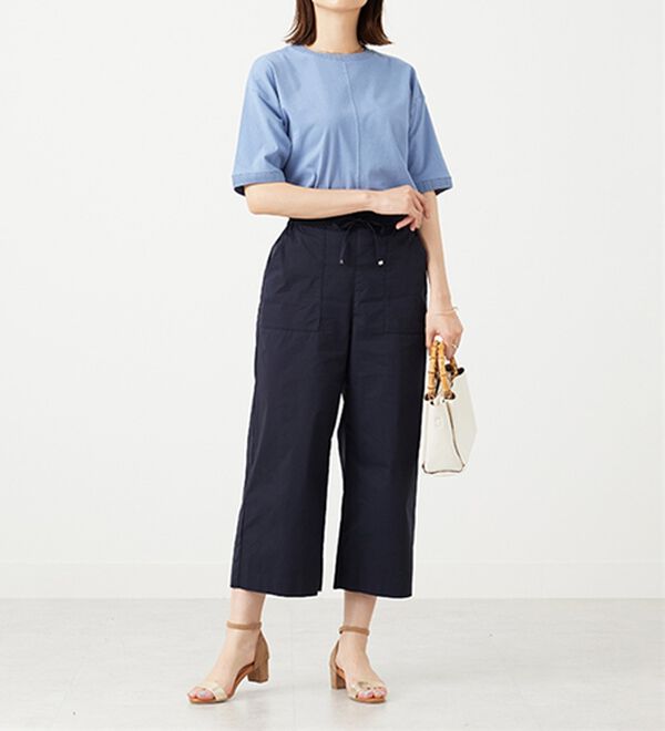 BELLUNA（ベルーナ）の「【店舗・ネット限定】サラリ綿混ベイカーワイドパンツ（ワイドパンツ・ガウチョ）」｜詳細画像