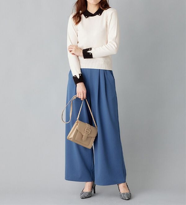 alotta（アロッタ）の「洗える！もっちりタッチ衿付フェザー切替配色ニット（ニット・セーター）」｜詳細画像