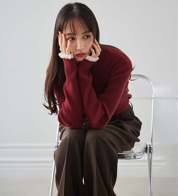 RANAN（ラナン）の「【春色追加】シアーフリル袖ハイネックリブニット（ニット・セーター）」｜詳細画像