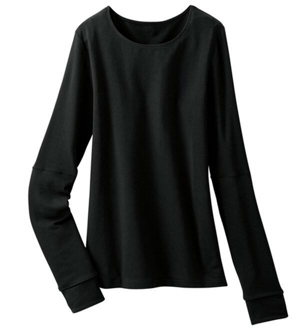 「こっそり手首あたためインナークルーネック（肌着・インナーウェア）」｜ブラック