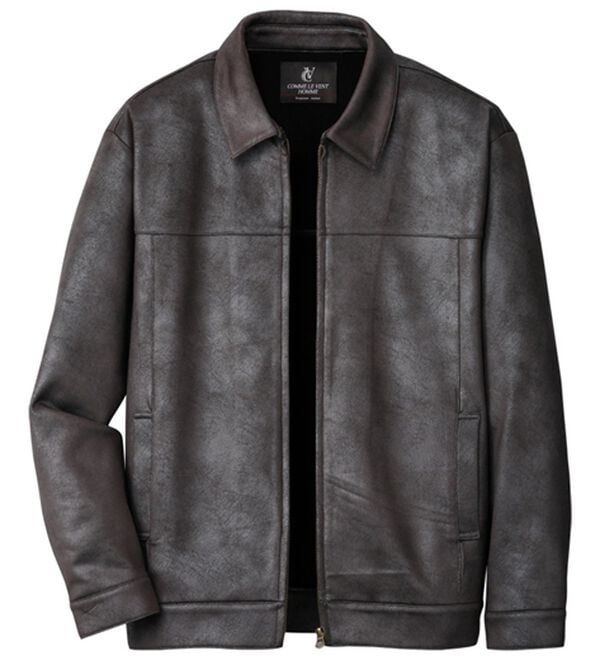 「＜コムルヴァン・オム＞着心地快適フェイクレザージャケット（メンズジャケット）」｜ブラウン