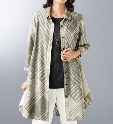 BELLUNA（ベルーナ）の「麻入り素材幾何柄プリントアンサンブル（アンサンブル）」