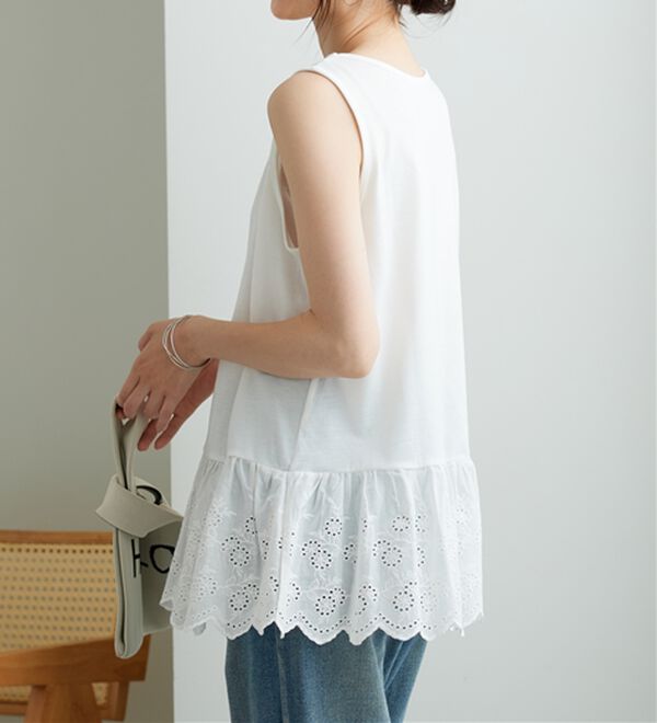 BELLUNA（ベルーナ）の「裾レース使いレイヤード用タンクトップ（タンクトップ・キャミソール）」｜オフ白