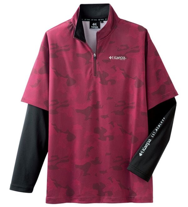 「＜ケイパ＞フェイクレイヤードハーフジップＴシャツ（メンズカットソー）」｜レッド