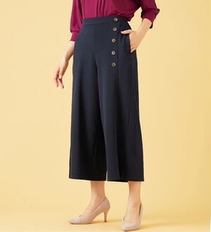 BELLUNA（ベルーナ）の「ジョーゼット素材サイドボタンワイドパンツ（ワイドパンツ・ガウチョ）」｜ネイビー