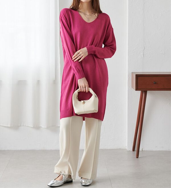 RANAN（ラナン）の「カシミヤタッチニットチュニックワンピース（チュニック）」｜詳細画像