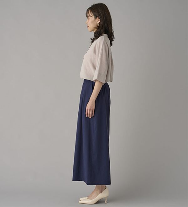 BELLUNA（ベルーナ）の「ひんやりスラブ調素材ガウチョパンツ（フルレングスパンツ）」｜詳細画像