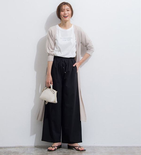 Pierrot（ピエロ）の「【選べる丈】ストレッチツイルワイドパンツ（ワイドパンツ・ガウチョ）」｜詳細画像