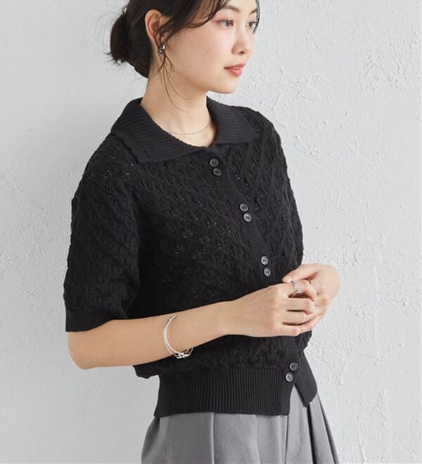 RANAN（ラナン）の「透かし柄サマーニットポロカーデ（ニット・セーター）」｜詳細画像