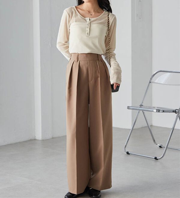 RANAN（ラナン）の「【選べる股下】きれい見え２タックワイドスラックス（ワイドパンツ・ガウチョ）」｜詳細画像