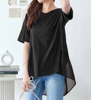 alotta（アロッタ）の「【接触冷感】バックシフォン切替チュニック（チュニック）」｜ブラック