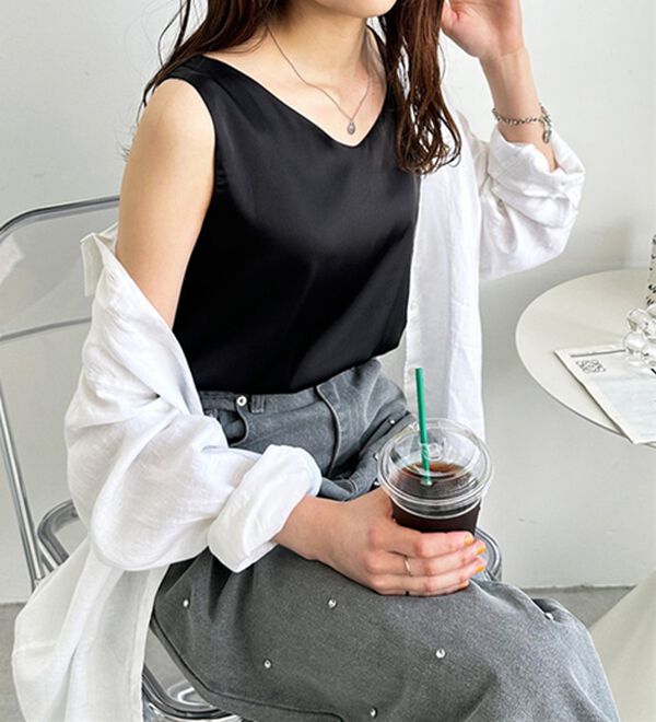 GeeRA（ジーラ）の「前後２ｗａｙヴィンテージサテンノースリーブ（タンクトップ・キャミソール）」｜詳細画像