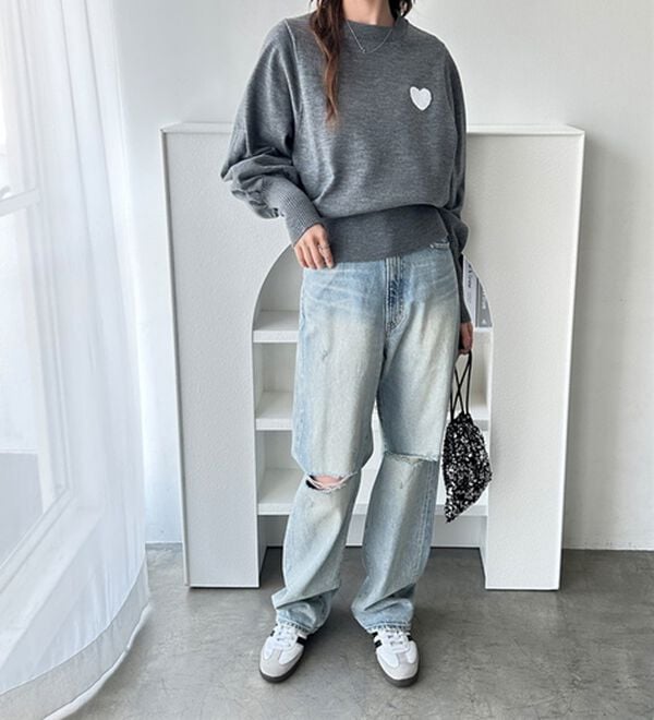 GeeRA（ジーラ）の「ハート刺繍ボリューム袖ニット（ニット・セーター）」｜詳細画像