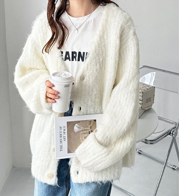 GeeRA（ジーラ）の「ミックスシャギーＶネックカーディガン（ニットカーディガン）」｜詳細画像