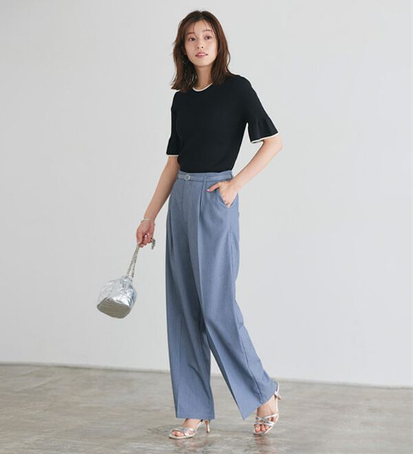 Pierrot（ピエロ）の「【接触冷感】配色デザインフレアニット（ニット・セーター）」｜詳細画像