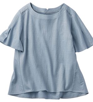 BELLUNA（ベルーナ）の「かのこ素材レース切替フレアープルオーバー（カットソー）」｜サックス