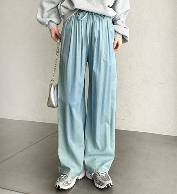 GeeRA（ジーラ）の「【接触冷感】穿いて感激！キレイ見えする楽ちんワイドデニムパンツ（ワイドパンツ・ガウチョ）」｜詳細画像