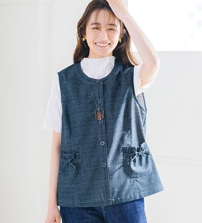 ルフラン（ルフラン）の「リボンポケットの裏チェックベスト（ベスト）」