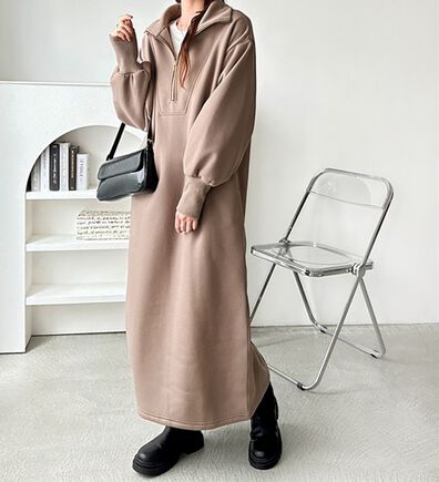 GeeRA（ジーラ）の「ハーフジップハイネック裏起毛ワンピース（カットソーワンピース）」