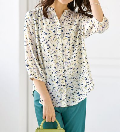 BELLUNA（ベルーナ）の「ギャザー使いレーヨンプリントブラウス（ブラウス）」