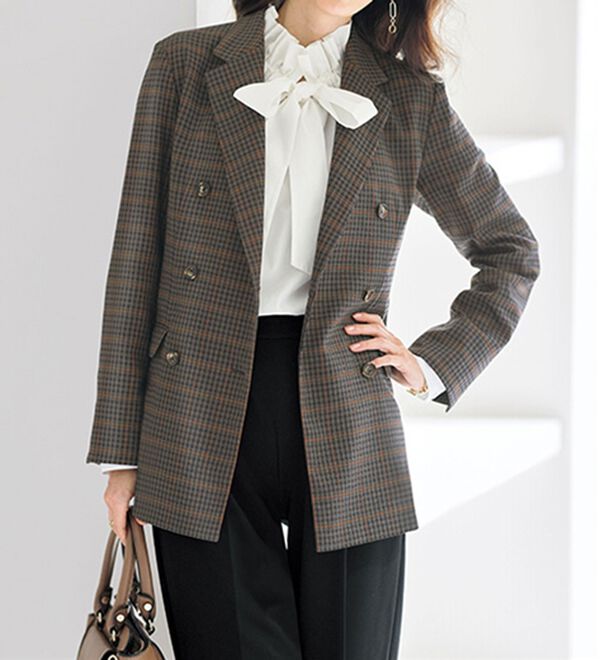 BELLUNA（ベルーナ）の「クラシカルチェック柄ウール調テーラードジャケット（テーラードジャケット）」｜ブラウン系