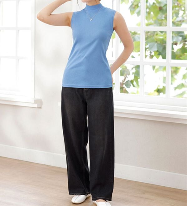 LAVIENNE（ラヴィエンヌ）の「【医師オススメ】ＵＶカット綿１００％スリーブレスハイネックプルオーバー＜カラフルコットン＞（肌着・インナーウェア）」｜詳細画像