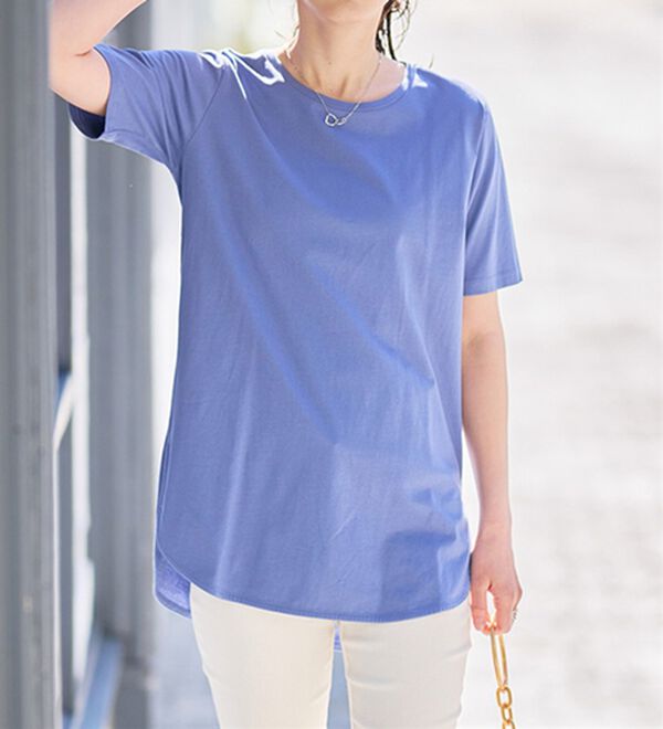 RANAN（ラナン）の「＜ＢＣ＞綿１００％ひんやりラウンドヘムプルオーバー（カットソー）」｜ダスティブルー