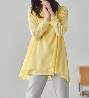 RANAN（ラナン）の「異素材切替フレアーチュニック（チュニック）」｜イエロー