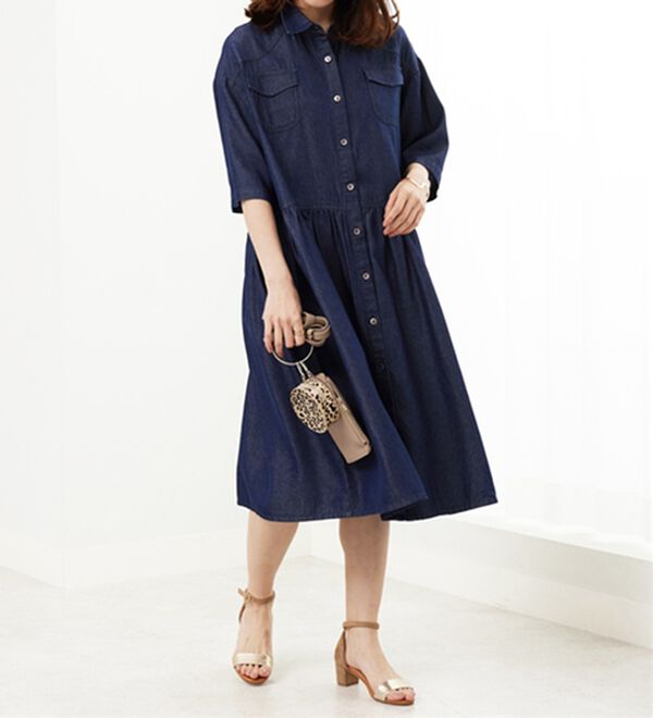 BELLUNA（ベルーナ）の「【Ｌａｇｒｉｌｕａ】ギャザー使いデニムシャツワンピース（シャツワンピース）」｜詳細画像