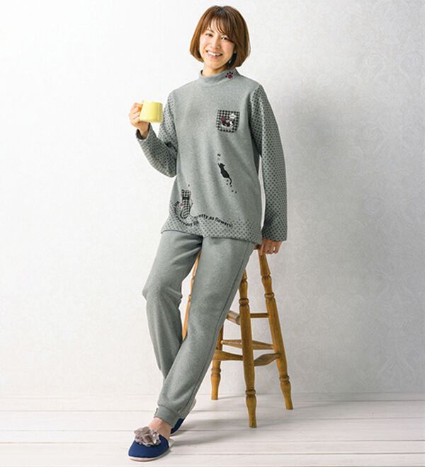 ルフラン（ルフラン）の「【２着組】ほっこりネコプリントホームスーツ（パジャマ・ルームウェア）」｜詳細画像