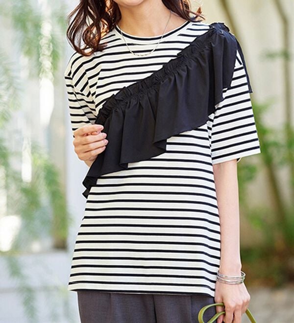 BELLUNA（ベルーナ）の「UVカット！フリル異素材切替プルオーバー（Tシャツ）」｜詳細画像