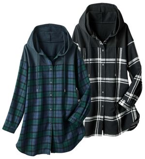 ルフラン（ルフラン）の「【２色組】ずっと活躍！異素材使いシャツパーカー（パーカー）」｜詳細画像