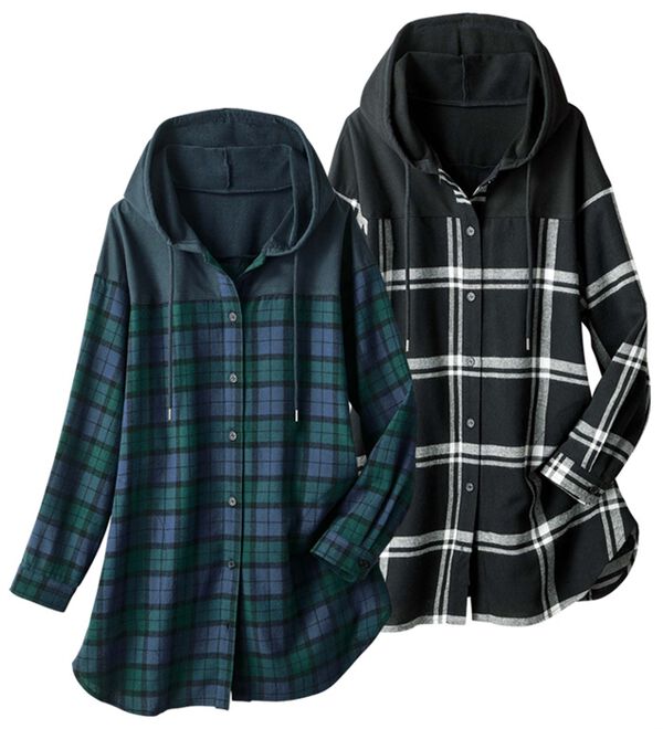 ルフラン（ルフラン）の「【２色組】ずっと活躍！異素材使いシャツパーカー（パーカー）」｜詳細画像