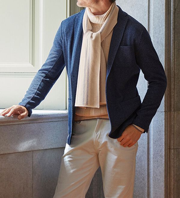 「洒脱な大人のストール付セーター（メンズニット・セーター）」｜詳細画像