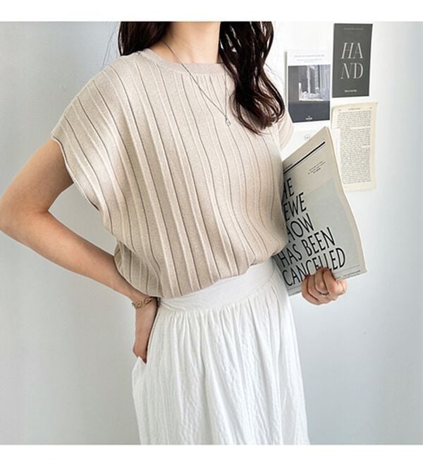 GeeRA（ジーラ）の「プリーツ編フレンチスリーブリブトップス（ニット・セーター）」｜詳細画像