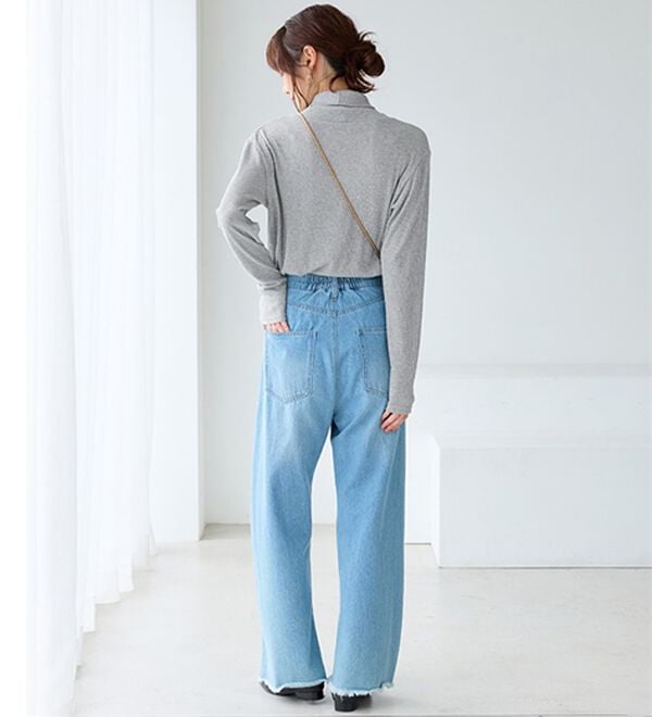 BELLUNA（ベルーナ）の「まるでニット！サラッと軽いリブハイネックプルオーバー（カットソー）」｜詳細画像