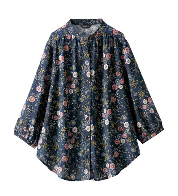 BELLUNA（ベルーナ）の「レーヨン素材ギャザー使いプリントブラウス（ブラウス）」｜詳細画像