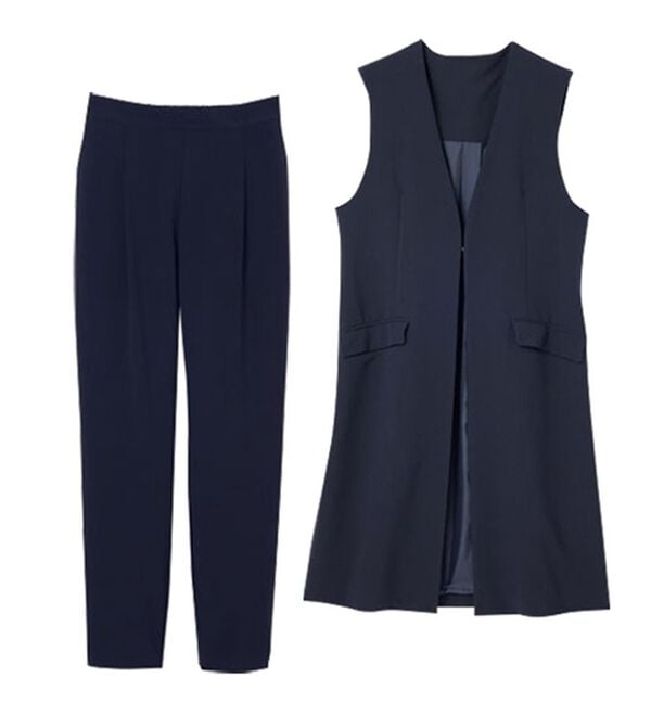 RANAN（ラナン）の「【２点セット】防シワ！ロングジレセットアップ（パンツスーツ）」｜詳細画像