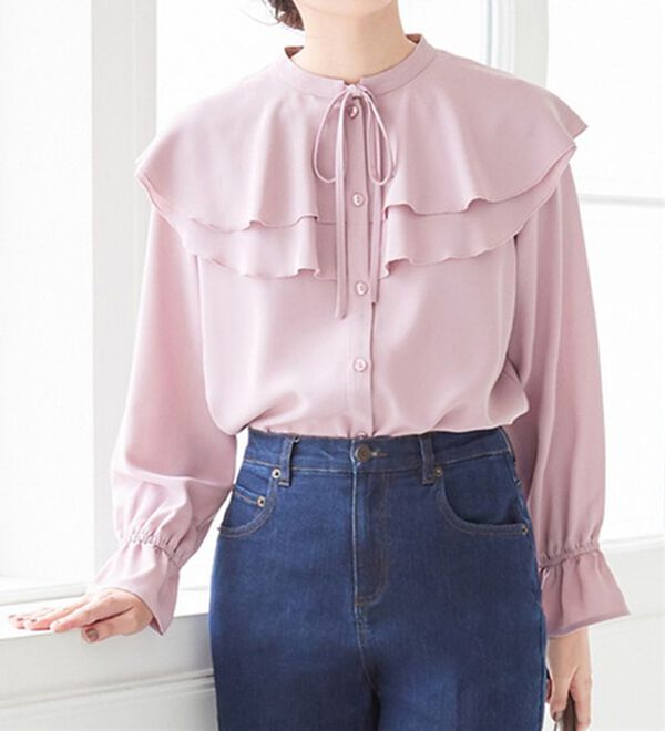 英国インポート♡ALICE&amp;YOU 花柄ラッフルブラウス ブルー系 オフィシャルサイト限定】ポプリンラッフルカラーブラウス