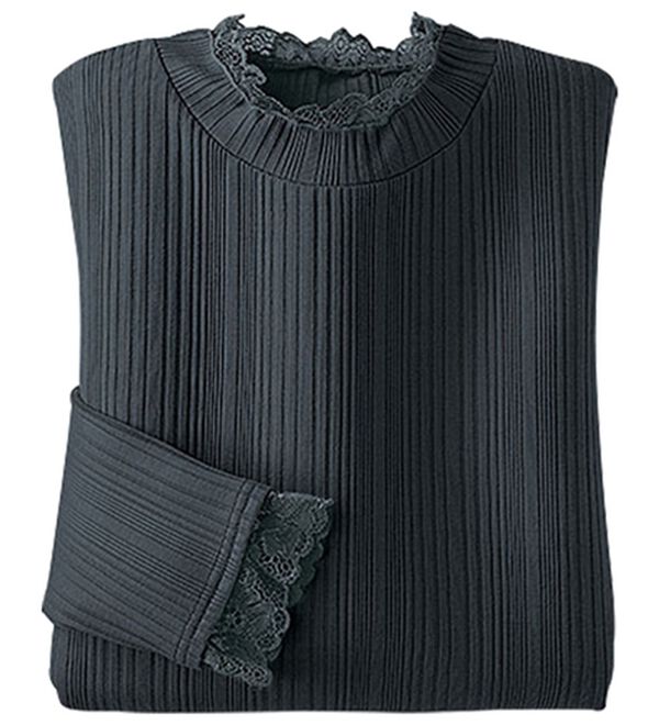 BELLUNA（ベルーナ）の「吸湿発熱あったかレース使いプルオーバー（カットソー）」｜黒