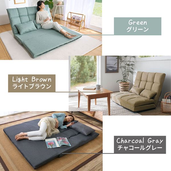 iellio（イエリオ）の「３ＷＡＹゆったりハイバックソファベッド＜リクライニングソファ・ローソファ・クッション付・新生活・来客・引っ越し・２人掛け＞（ソファ）」｜詳細画像