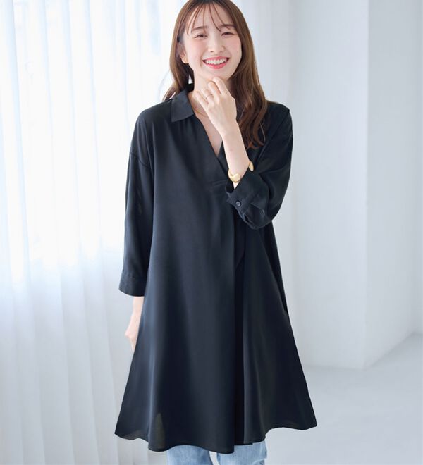 alotta（アロッタ）の「衿付きスキッパーとろみチュニックワンピース（チュニックワンピース）」｜詳細画像