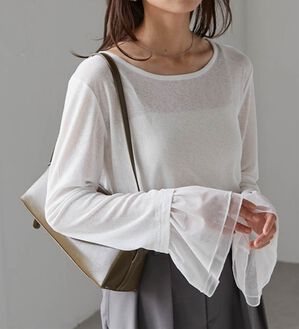 RANAN（ラナン）の「フレアーチュール袖スラブシアーＴ（カットソー）」｜ホワイト