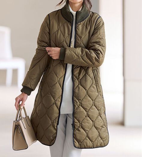 【個性派古着】ハーフコート　ネイビー　裏地キルティング　リブ襟　メンズＭ 衿リブ使い配色中わたキルティングコート - ベルーナ公式