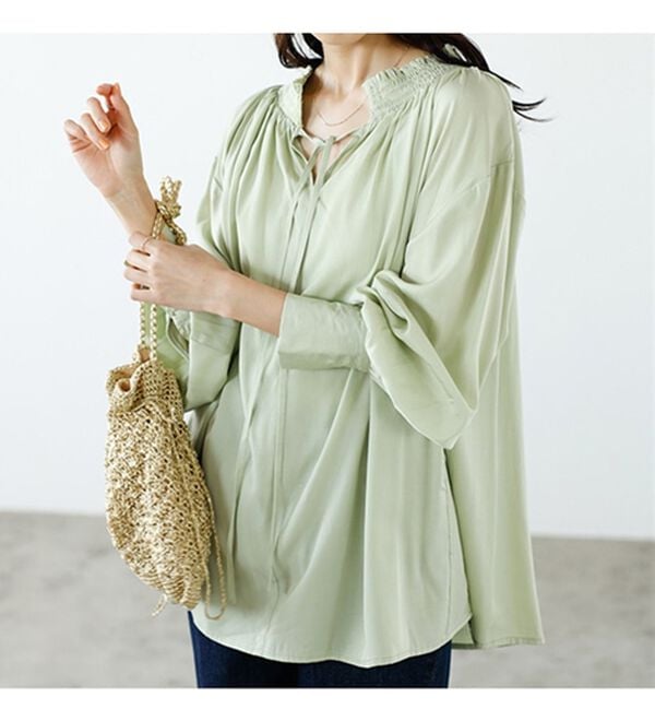 GeeRA（ジーラ）の「リボン付スキッパーブラウス（ブラウス）」｜詳細画像